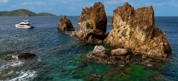 rock formation landmark by the entrance to Norman Island