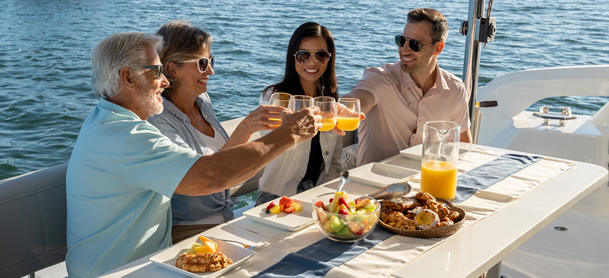 people clanking glasses at table on MarineMax 423 charter