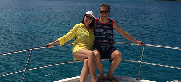Couple on bow of boat