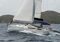 sailing catamaran with the sails up