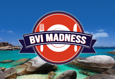 A graphic saying "BVI Madness" over a panoramic shot of the British Virgin Islands water