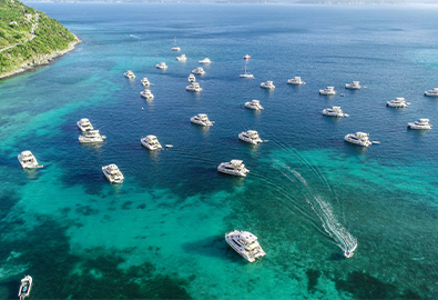 a group of power catamarans in the british virgin islands