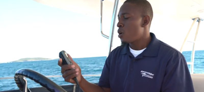 Man calling base on VHF radio