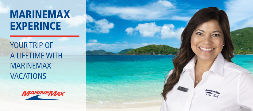 MarineMax Vacations team member with British Virgin Islands in the background