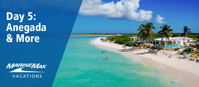 View of Anegada with people on the beach and in the water
