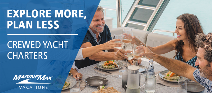 Couple around a table on a yacht