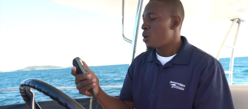Man calling base on VHF radio