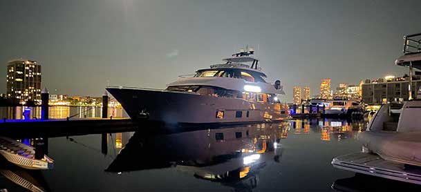 112' Ocean Alexander Yacht at dusk