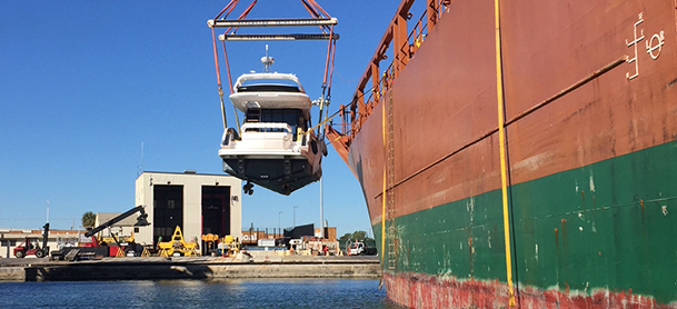Yacht being delivered to water