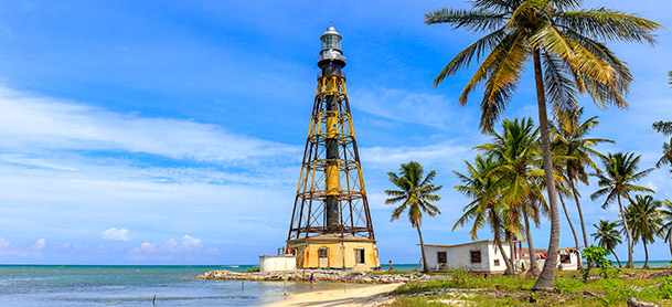 iconic yellow and black lighthouse