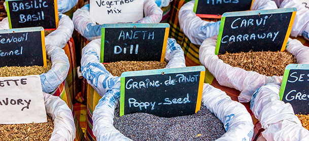 Various marked bags of grain