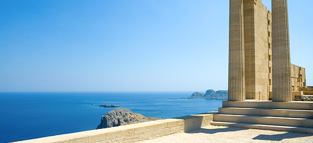 Marble colums by water