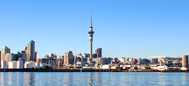 Cityscape with needle tower