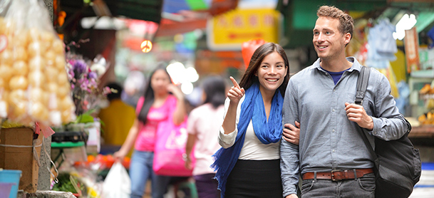 Man and woman together in a marketplace