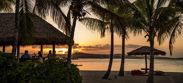Beach scene at sunset