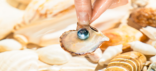Blue pearl in an oyster