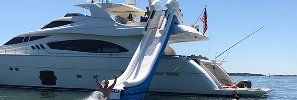 An inflatable slide on a yacht