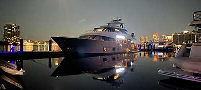 112' Ocean Alexander Yacht at dusk