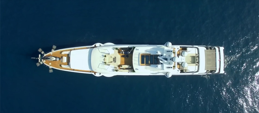 Azimut yacht viewed from above in blue sea