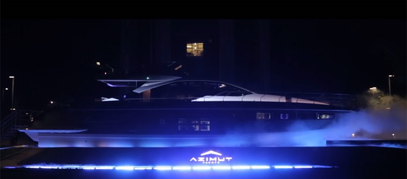 Azimut Yachts S7 lit up during Milan Design Week