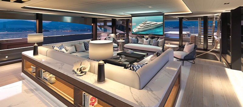 The interior of a Benetti yacht