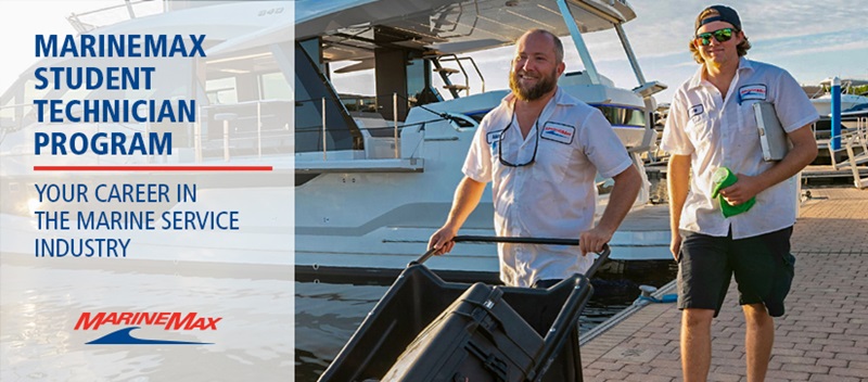 Two service technicians walking on a dock